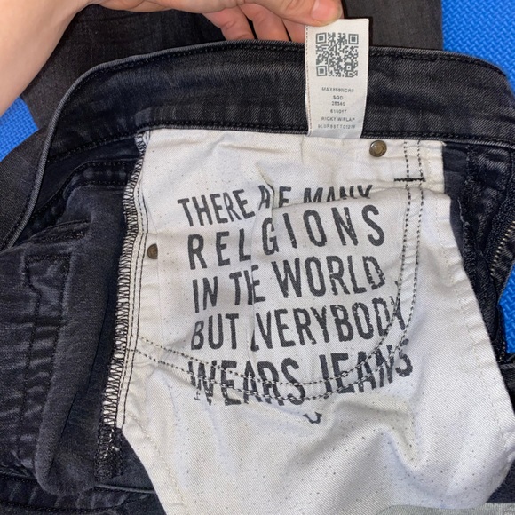 True Religion Mens 38x28 Black Ricky Relaxed Straight Stretch Flap Button Pocket - Picture 13 of 16